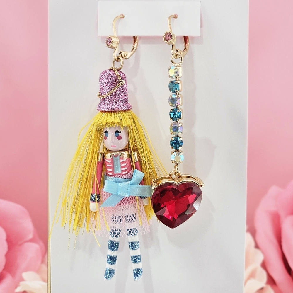 Betsey Johnson Earrings Multi Nutcracker Heart Mismatched Earrings Christmas New
